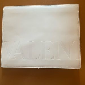 Vintage Valentino Leather Bag Clutch White Logo Italy